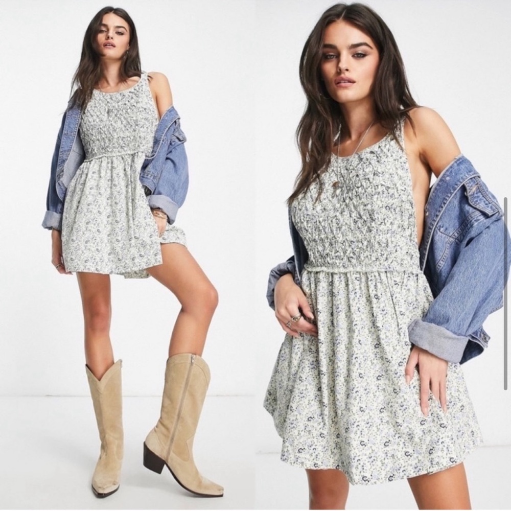 Free People Petunia Mini Dress Large in Tea Combo - Picture 1 of 11